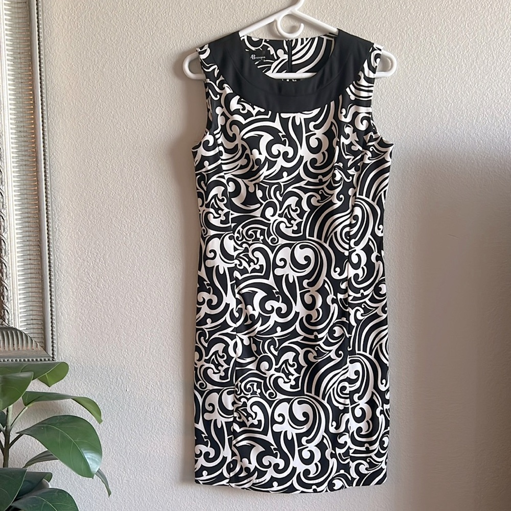 AB Studio Black White Scroll Damask Sleeveless Sheath Dress Size 8